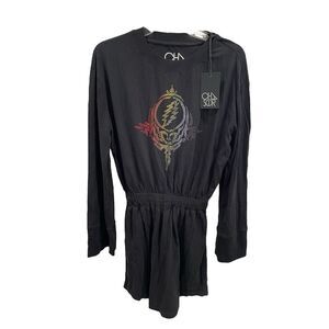 CHASER Women's Black Knee Length Dress Lightning Bolt‎ Skull Design Size S